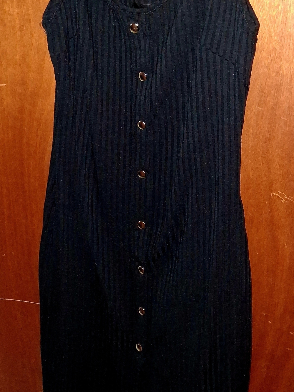 Say What? Black Ribbed Faux Button Cami Bodycon Dress Size Medium M